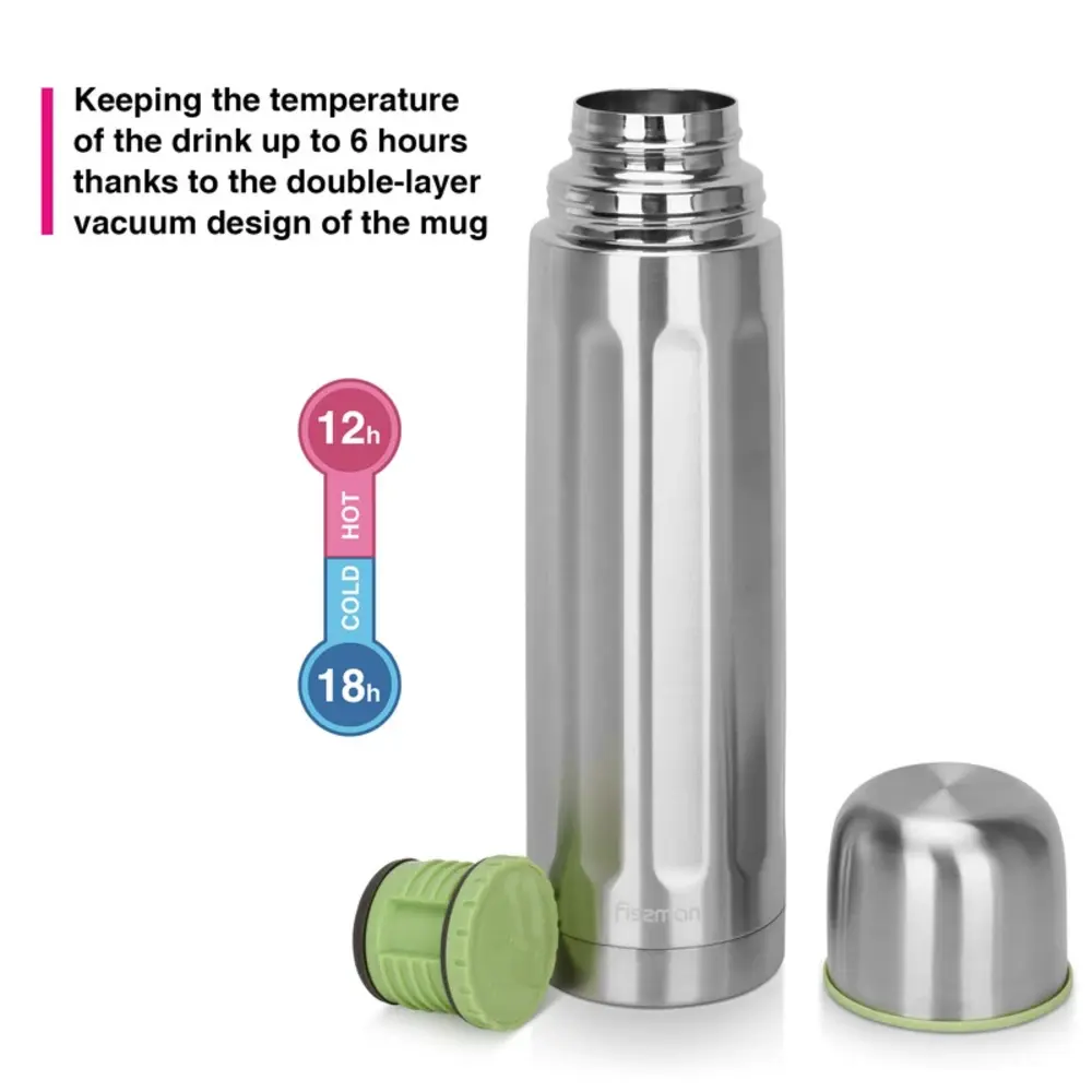 Fissman Vacuum Flask 750ml Double-Wall Insulated Stainless Steel Travel Flask - 19625