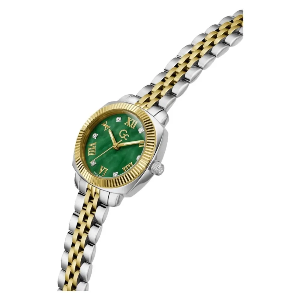 Gc Womens Swiss Quartz Analog Watch, 28mm Silver & Gold-Tone Polished Stainless Steel Pillowcase Case, Green Dial, European Crystals, Luminous Details, Sapphire Crystal, 10 ATM Water Resistance - Z73003L9 - Image 2