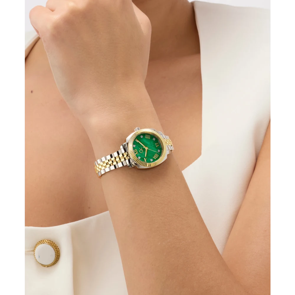 Gc Womens Swiss Quartz Analog Watch, 28mm Silver & Gold-Tone Polished Stainless Steel Pillowcase Case, Green Dial, European Crystals, Luminous Details, Sapphire Crystal, 10 ATM Water Resistance - Z73003L9 - Image 4