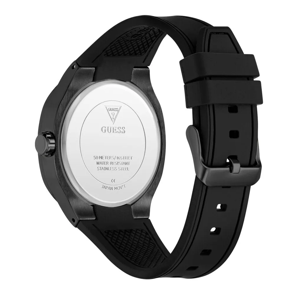 Guess Mens Quartz Analog Watch, 42mm Black Stainless Steel Square Case, Black Polished Dial, Black Silicone Strap, Strap Buckle, 50m Water Resistance - GW1005G3 - Image 3