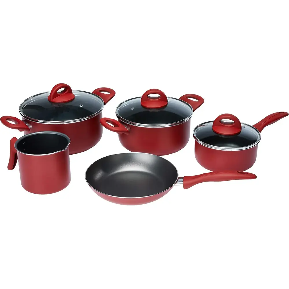 Brinox Malagueta Cookware Set Of 8, Cherry Red Stainless Steel - 3060308