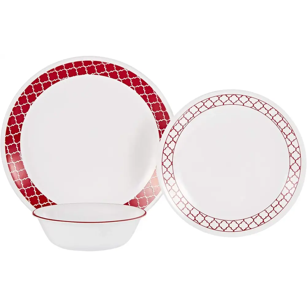 Corelle 2724574014864 Vitrelle Crimson Trellis Dinnerware Set, 18 Pieces White and Red - 4116488 - Image 4