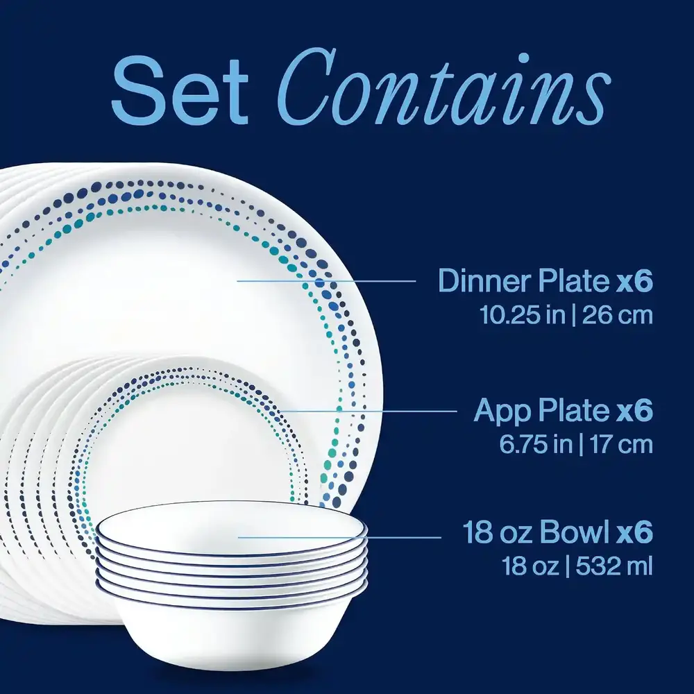 Corelle Chip Resistant Classic Collection Ocean Blues Dinnerware Set Glass Service For 6 - 4119937 - Image 3