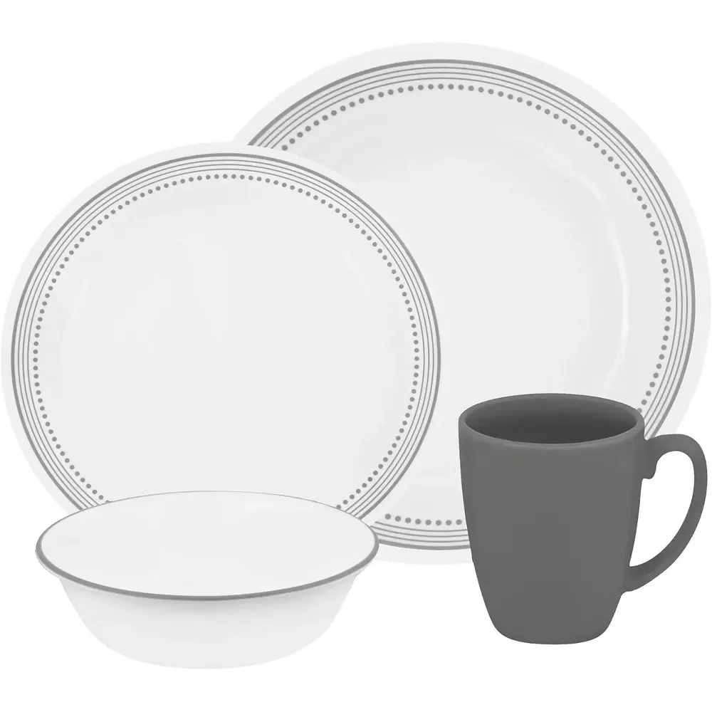 Corelle Dinnerware Mystic Gray, White And Gray Porcelain 16 Pcs - 4116524