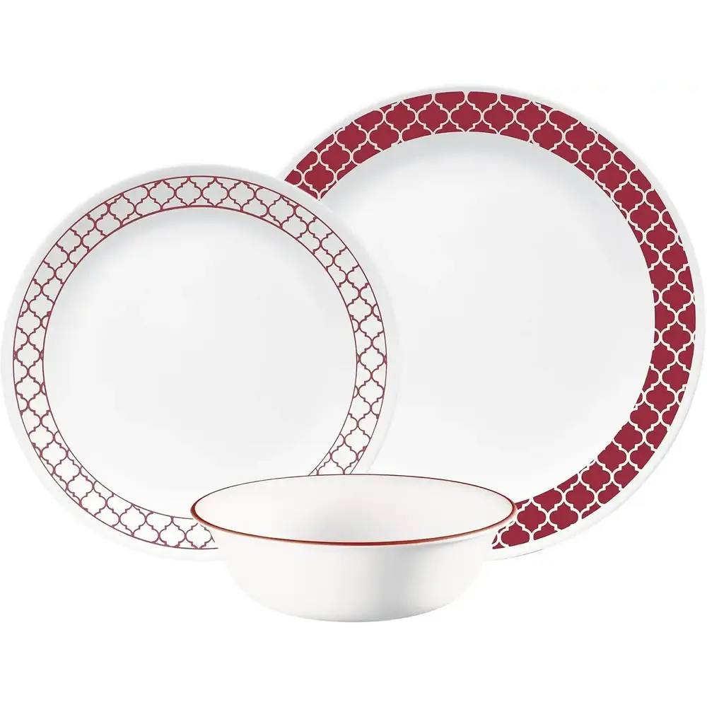 Corelle Dinnerware Set, Crimson Trellis Tempered Glass 12 Pcs - 4119971