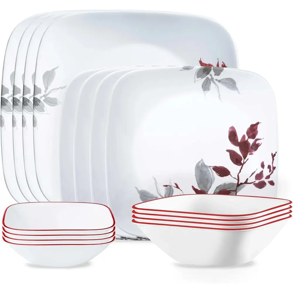 Corelle Kyoto Leaves Dinner Set Chip And Break Resistant Tempered Glass 16 Pcs - 4119994