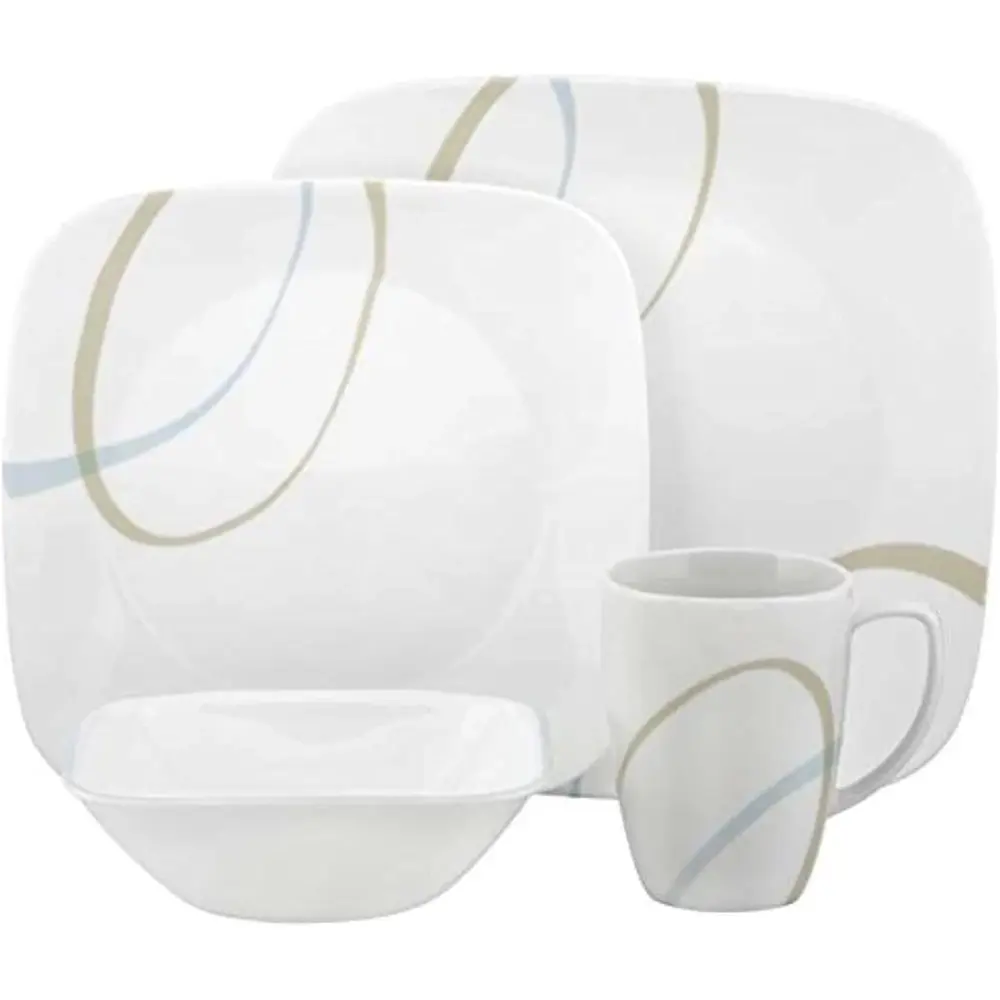 Corelle Square Set, Sand And Sky Porcelain 16 Pack - 4114580