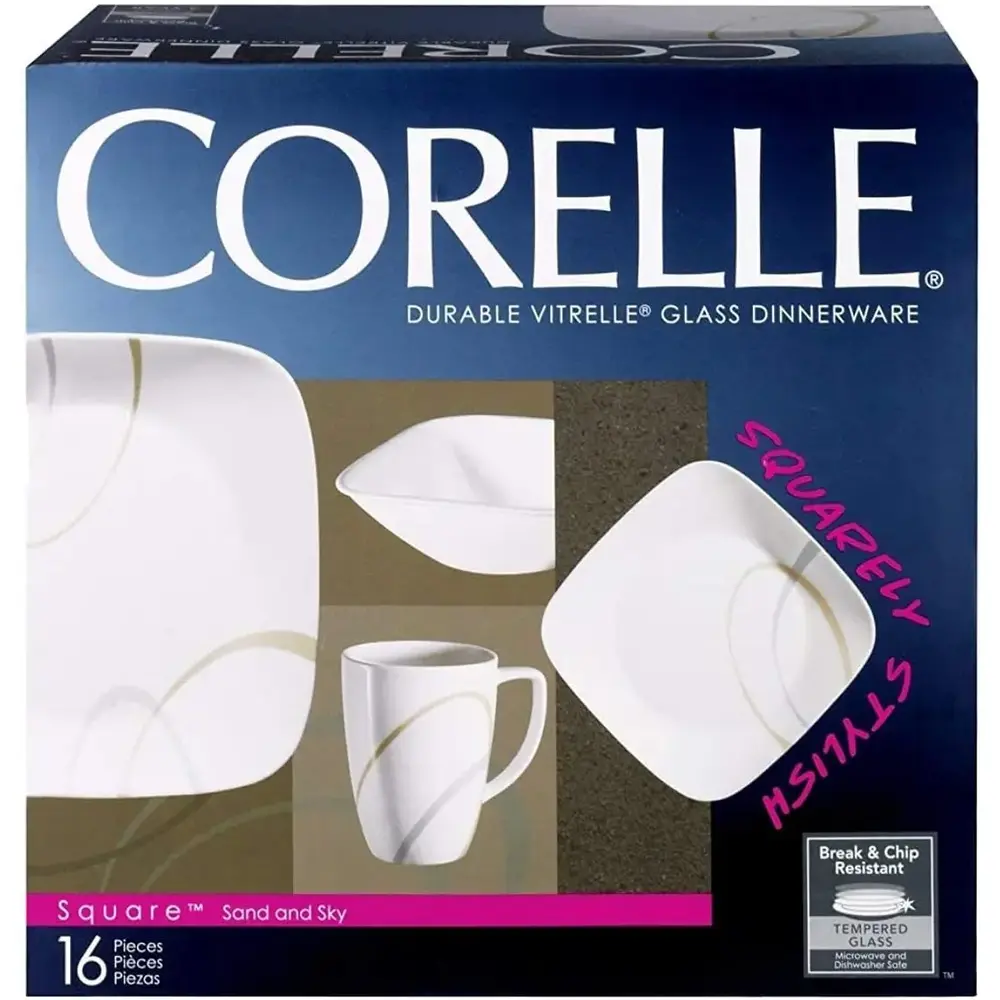 Corelle Square Set, Sand And Sky Porcelain 16 Pack - 4114580 - Image 2