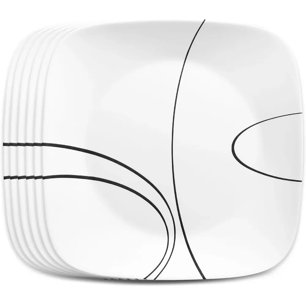 Corelle Square Simple Lines Dinner Plate, Set Porcelain 6 Pack - 4118895