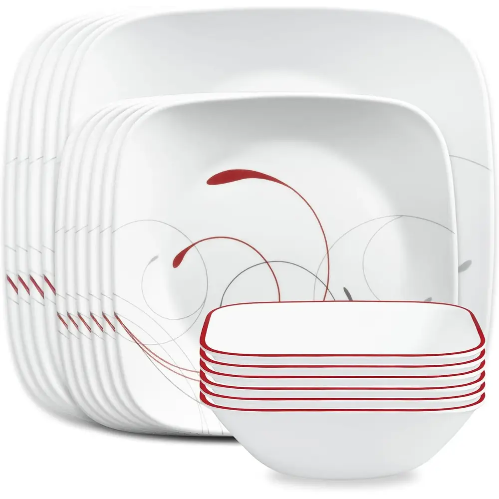 Corelle Vitrelle Splendor Dinnerware Set White Red Glass 18 Pcs - 4116610