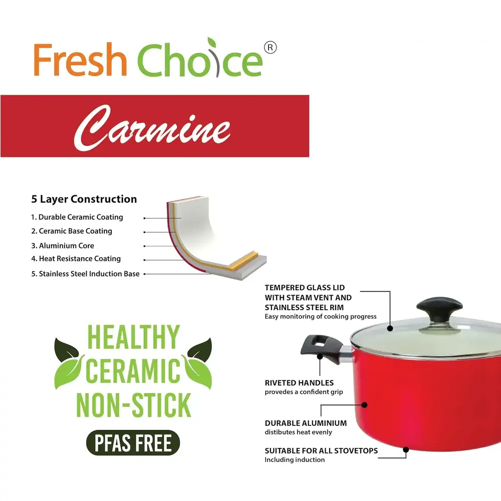 Fresh Choice Carmine Pfas Free Pressed Cookware Set Aluminum 9 Pcs - 3015832 - Image 4