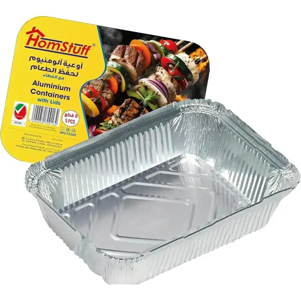 Homstuff Foil Container With LID 73365, Pack Of , Aluminium Disposable Container, Parcel Box, Packaging Hot Dry Foods Aluminium 5 Pcs 3650ml - 5150806