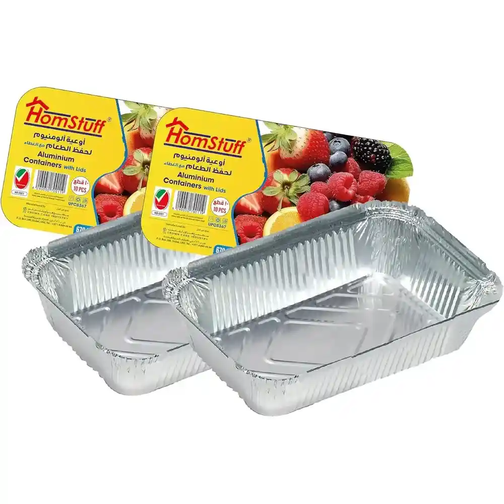 Homstuff Foil Container With LID 8367, Pack Of , Aluminium Disposable Container, Parcel Box, Packaging Hot Dry Foods Aluminium 10 Pcs 670ml - 5150801