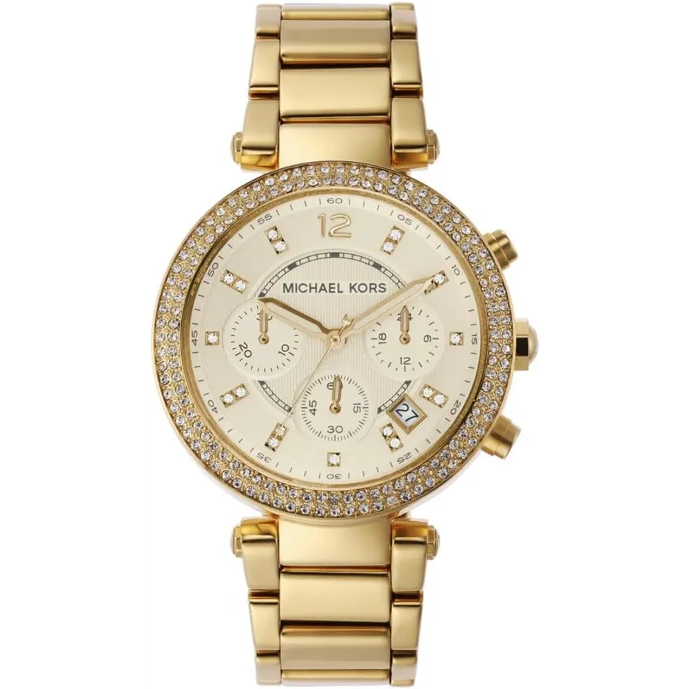 Michael Kors Parker Womens Chronograph Watch, Gold Tone Stainless Steel Bracelet, Gold Dial, 39 mm Round Case, Quartz Movement, 50M Water Resistant - MK5354
