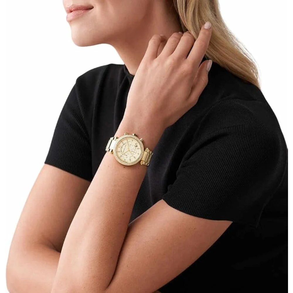 Michael Kors Parker Womens Chronograph Watch, Gold Tone Stainless Steel Bracelet, Gold Dial, 39 mm Round Case, Quartz Movement, 50M Water Resistant - MK5354 - Image 5