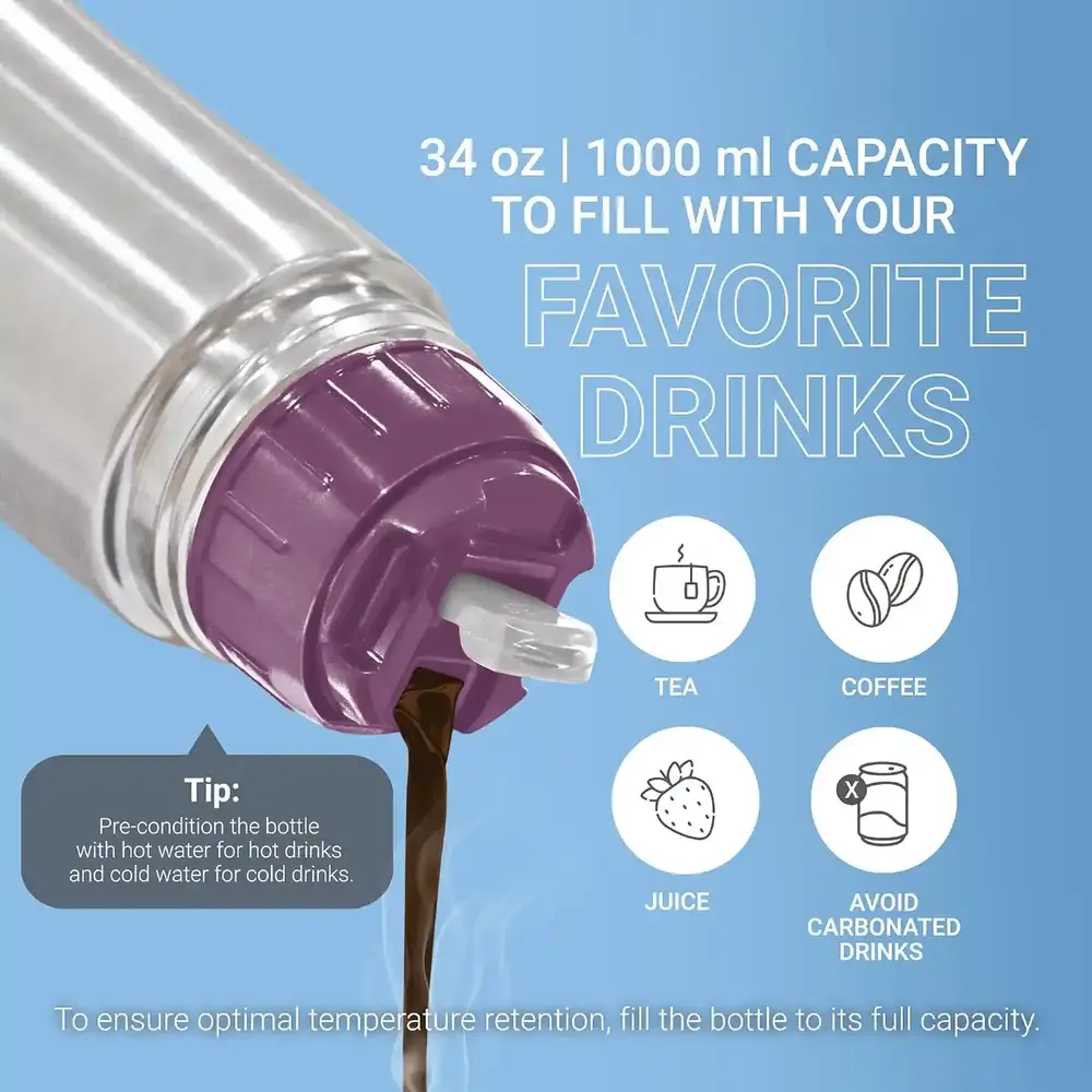 Milton Glassy Flask Vacuum Flasks - Purple Stainless Steel 1000ml - 3015588 - Image 7