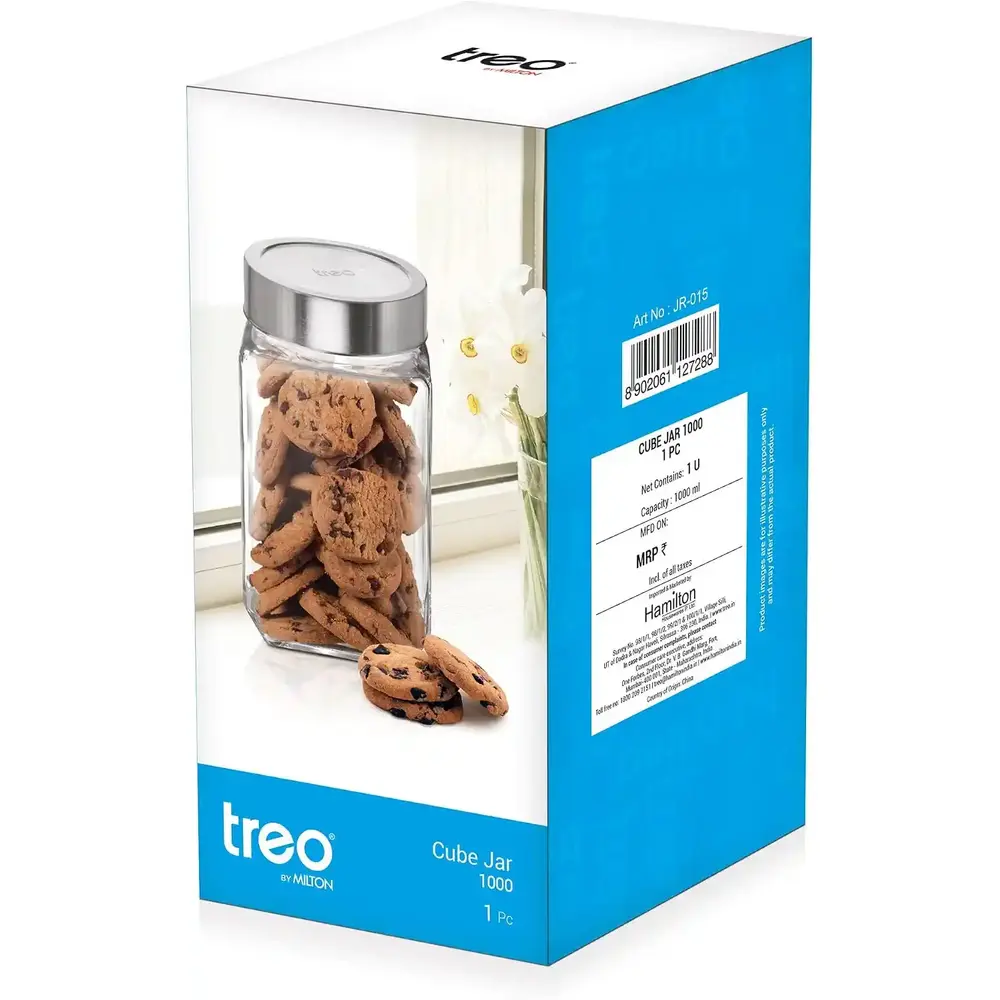 Milton Treo By Cube Storage Jar, Transparent Glass 1 Pcs 1000ml - 3015594 - Image 6