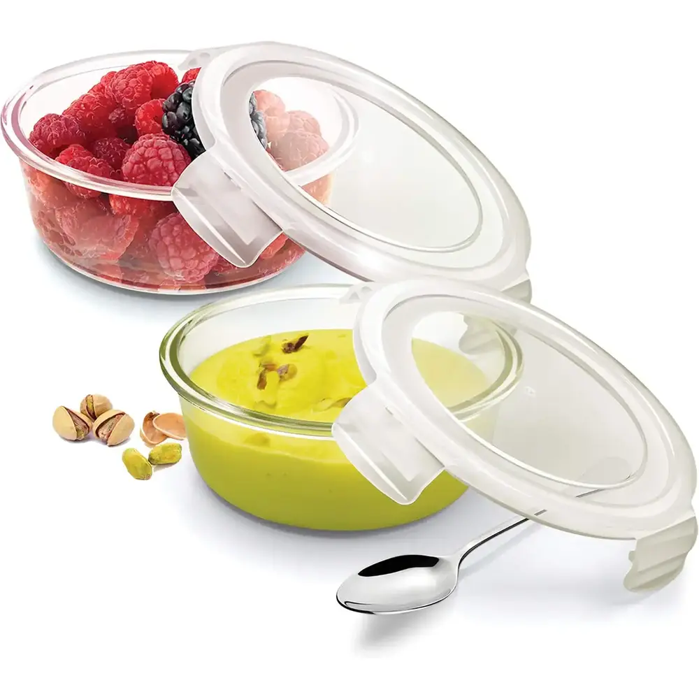 Milton Treo By Store Fresh Round Storage Container Set, Set Of 2, Transparent Glass 380ml - 3015599