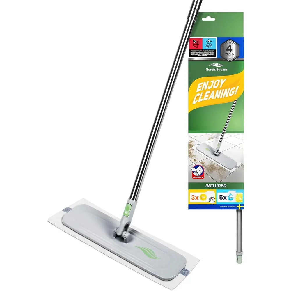 Nordic Stream Streamy Floor Cleaning Kit Set - Wet And Dry, Multi-surface Efficient Cleaning, Complete Kit With Autostick Mops Stainless Steel - 3028033