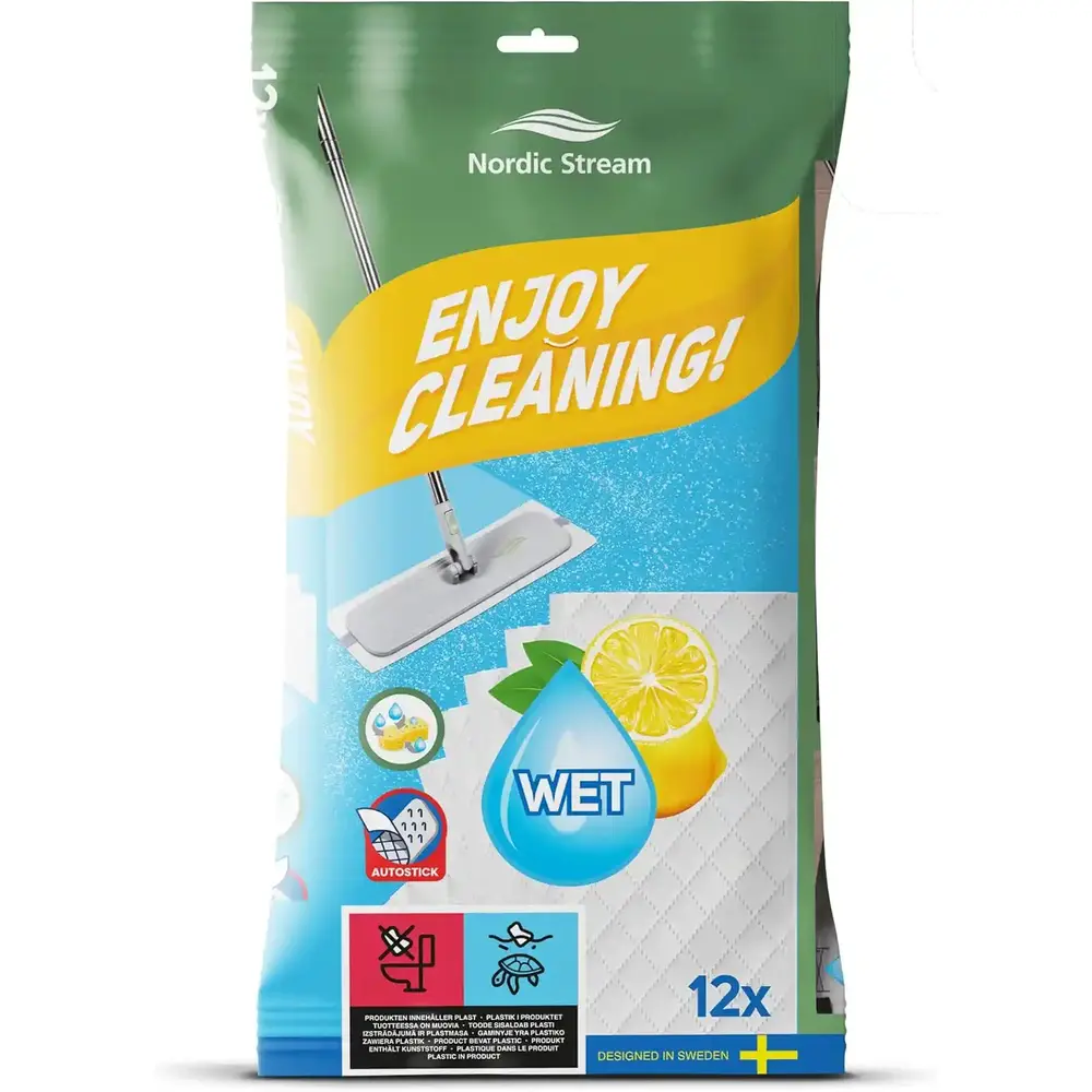 Nordic Stream Streamy Wet Cloth Refill Pcs - Compatibly Used With Streamy Floor Cleaning Kit Set 15201 Stainless Steel 12 Pcs - 3028034