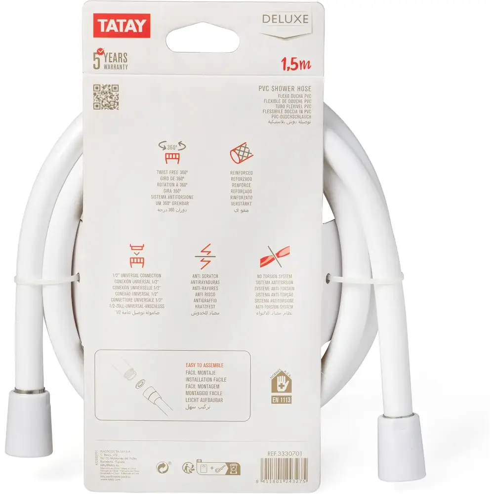 Tatay 3330701 Flex Shower Hose, White Polypropylene - 3019270 - Image 3