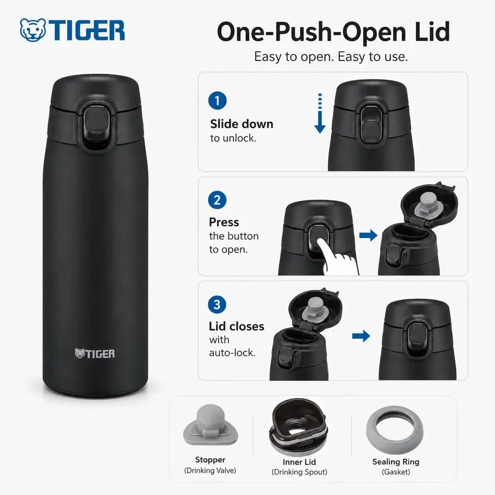Tiger Vacuum Bottle 1x350ml Black Stainless Steel - 3016879 - Image 4