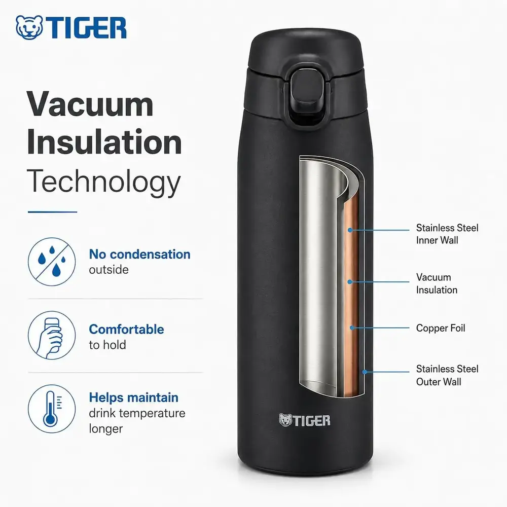 Tiger Vacuum Bottle 1x350ml Black Stainless Steel - 3016879 - Image 6