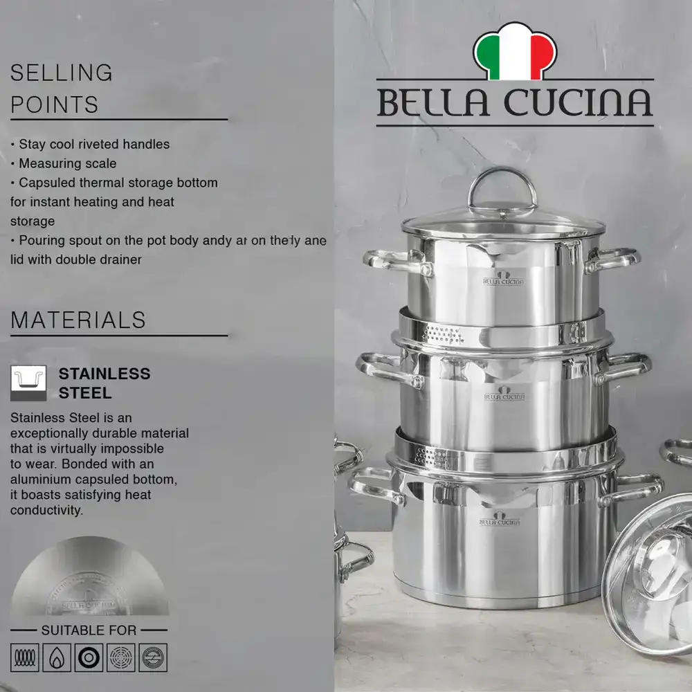 Bella Cucina 18-10 Grade Stainless Steel Casserole, Induction Ready, 20 x 11.5 cm - BC-2160 - Image 5
