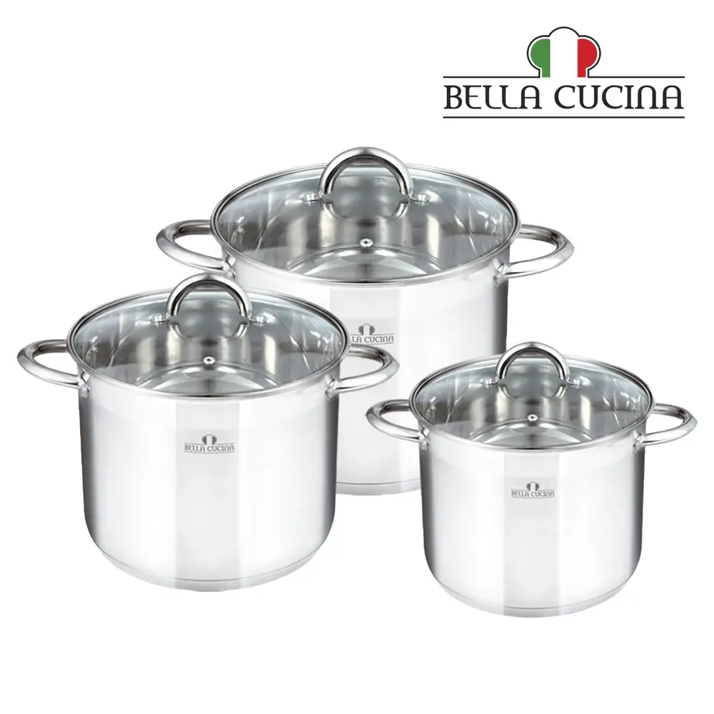 Bella Cucina Triply Stainless Steel 6-Piece Casserole Set with Glass Lids, 28 to 32 cm - BC-2167