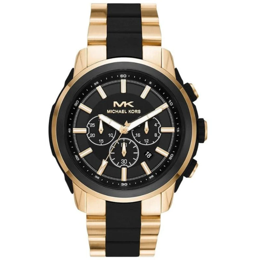 Michael Kors Lennox Mens Chronograph Watch, Two Tone Stainless Steel Bracelet, Black Dial, Quartz Movement, 30M Water Resistant - MK8990