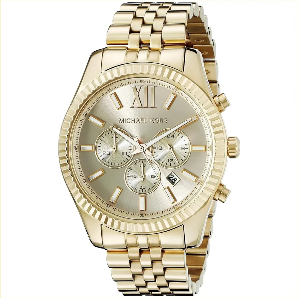 Michael Kors Lexington Mens Chronograph Watch, Gold Tone Stainless Steel Bracelet, Champagne Dial, Quartz Movement, 100M Water Resistant - MK8281 - Image 2