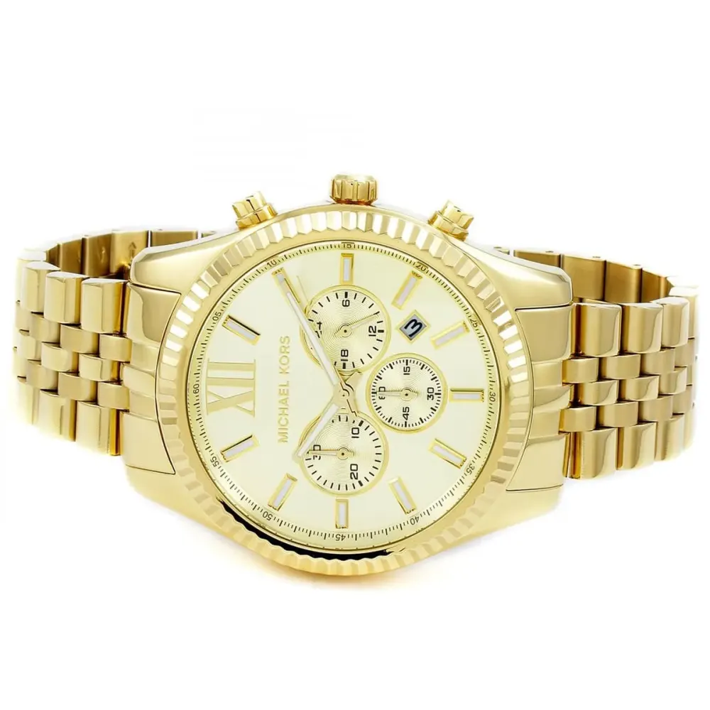 Michael Kors Lexington Mens Chronograph Watch, Gold Tone Stainless Steel Bracelet, Champagne Dial, Quartz Movement, 100M Water Resistant - MK8281 - Image 4