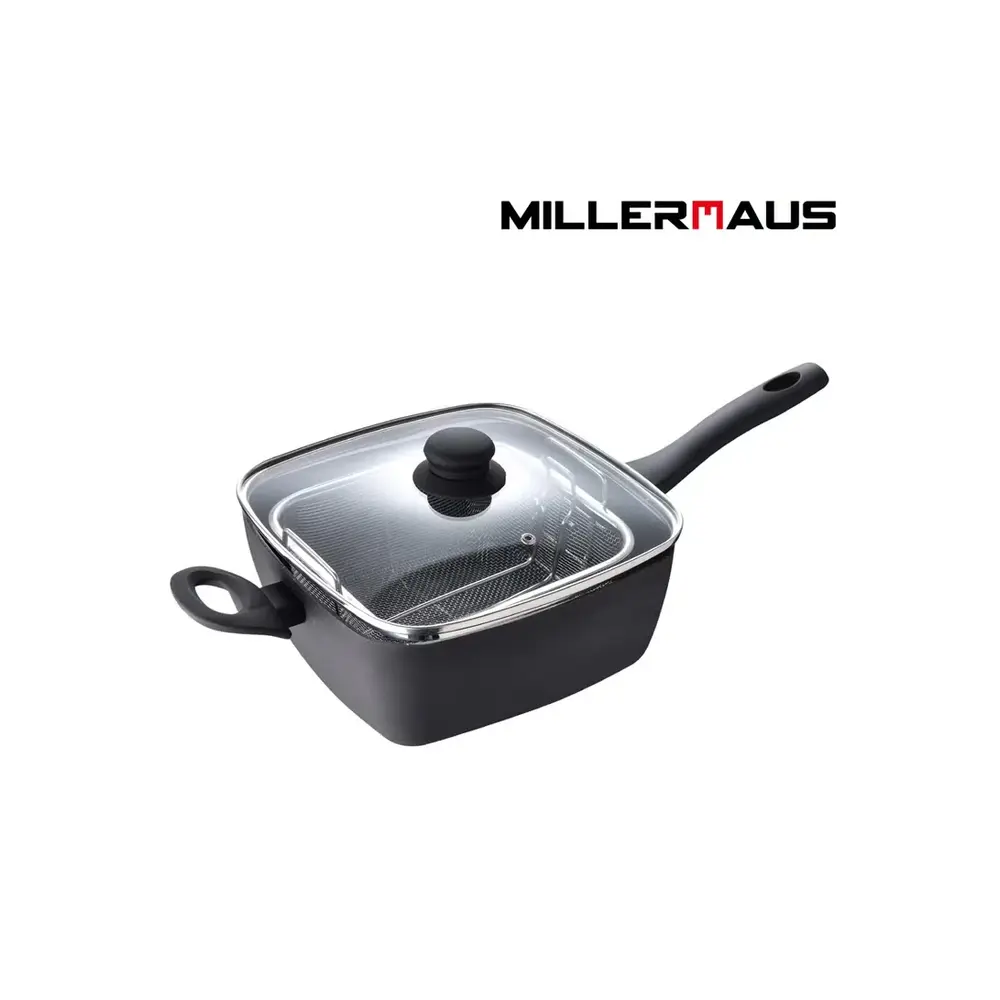 Millerhaus Forged Aluminium Square Pan with Lid, Induction Compatible, Black - MH-6024