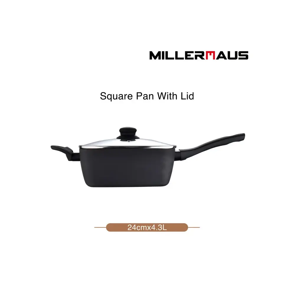 Millerhaus Forged Aluminium Square Pan with Lid, Induction Compatible, Black - MH-6024 - Image 2