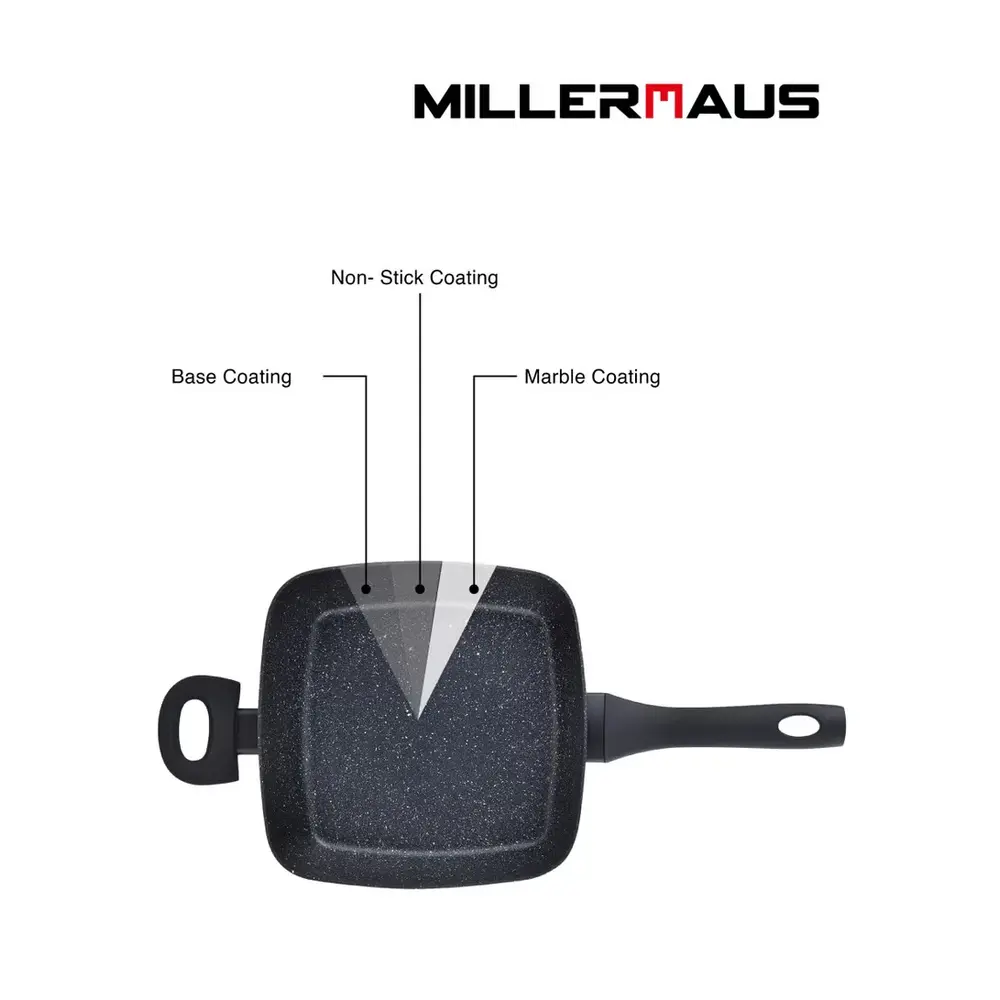 Millerhaus Forged Aluminium Square Pan with Lid, Induction Compatible, Black - MH-6024 - Image 5