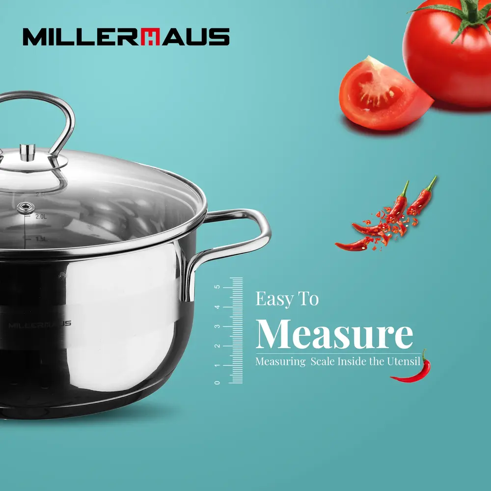 Millerhaus Triply Stainless Steel Casserole with Lid, Induction Ready, 28 cm - MH-1013 - Image 3