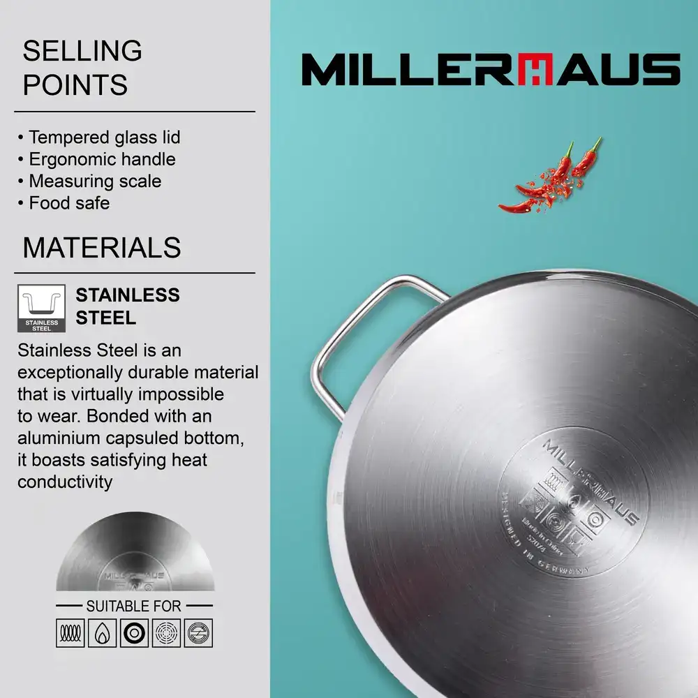 Millerhaus Triply Stainless Steel Casserole with Lid, Induction Ready, 30 cm - MH-1024 - Image 5