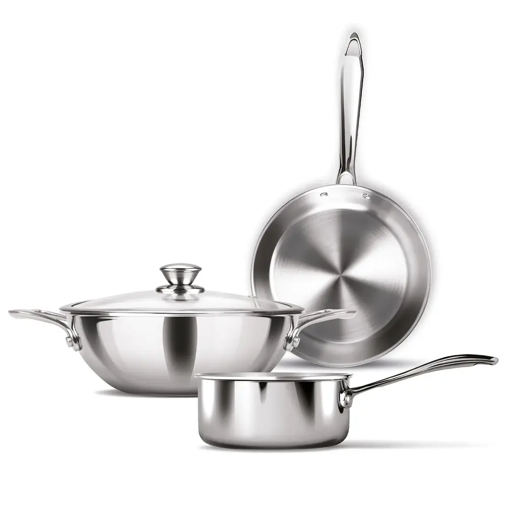 Milton Pro Cook Procook Triply Induction Base Cookware Set Of 3 , Sauce Pan , Fry Pan 24 CM, Kadhai 24 CM With Glass LID 24 Stainless Steel 14cm Silver - 3015840