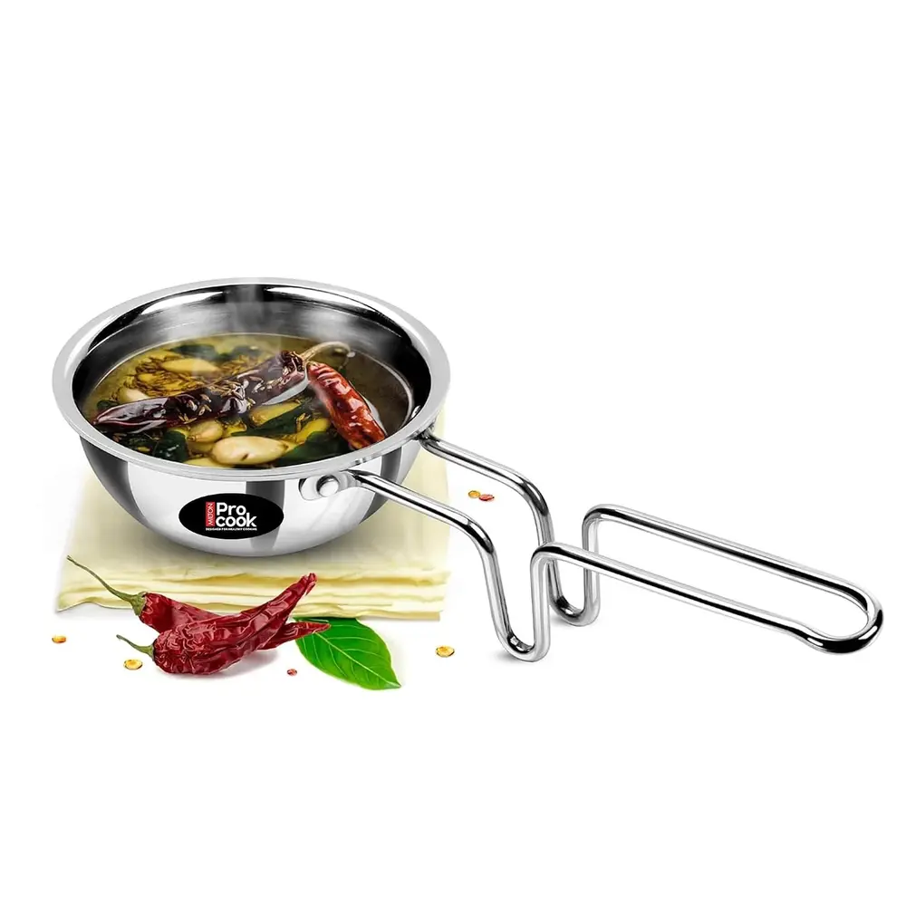 Milton Pro Cook Triply Tadka Pan, 370ml, For Spice Tempering Seasoning, Sturdy Wired Handle, Smooth Finished Surface, Induction Stainless Steel 12cm - 3015853