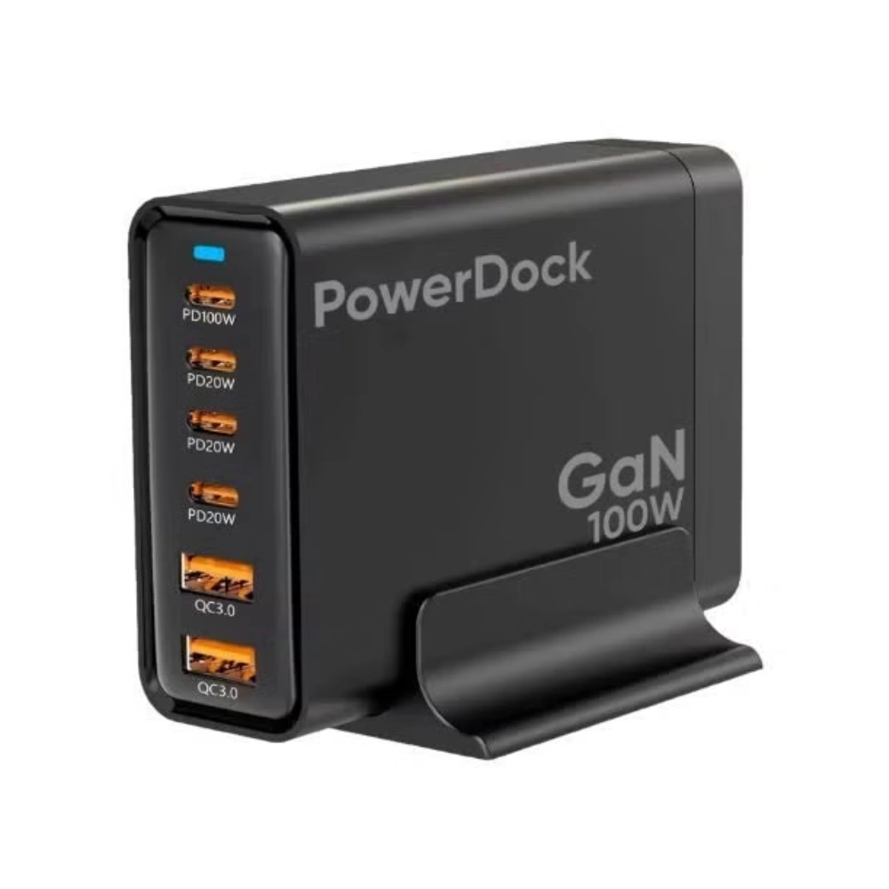 MYX PRO PowerDock 100W GaN Compact Charging Station, Advanced GaN Technology, Multi Device Charging, Black - 100W GANFAST CHARGER