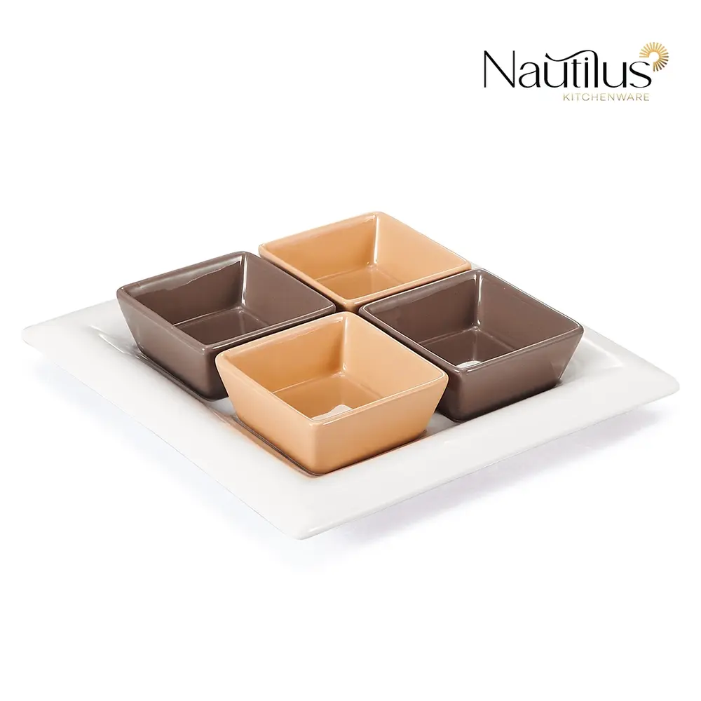 Nautilus Ceramic 5-Piece Rectangular Serving Dish Set, White - RNGT-10600