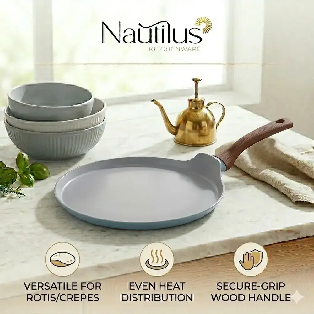 Nautilus Forged Aluminium Non-Stick Crepe Pan, Light Teal, 28 cm - RNGT-10681 - Image 2