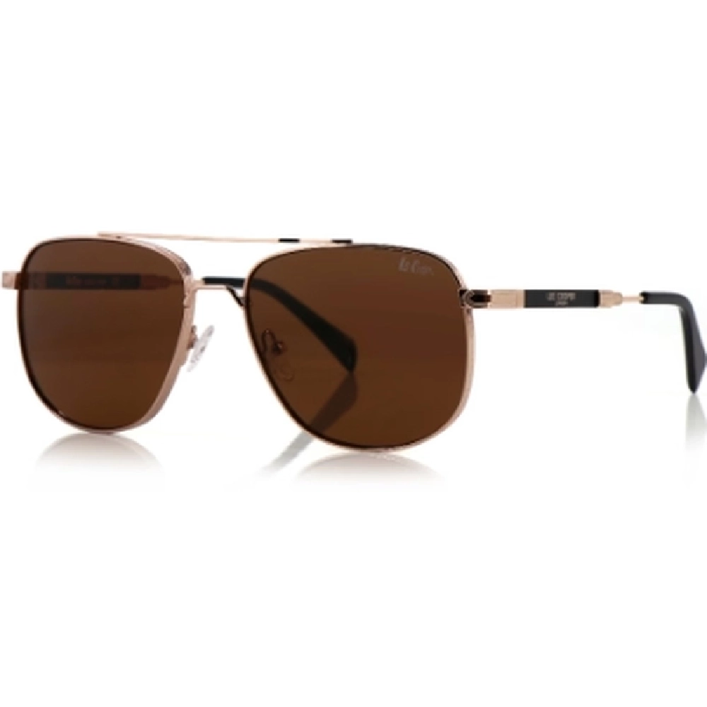 Lee Cooper Men's Polarized Aviator Sunglasses, Brown Glass Lenses, Gold Metal Full-Rim Frame, 59-17-145 mm - LCM10245C4