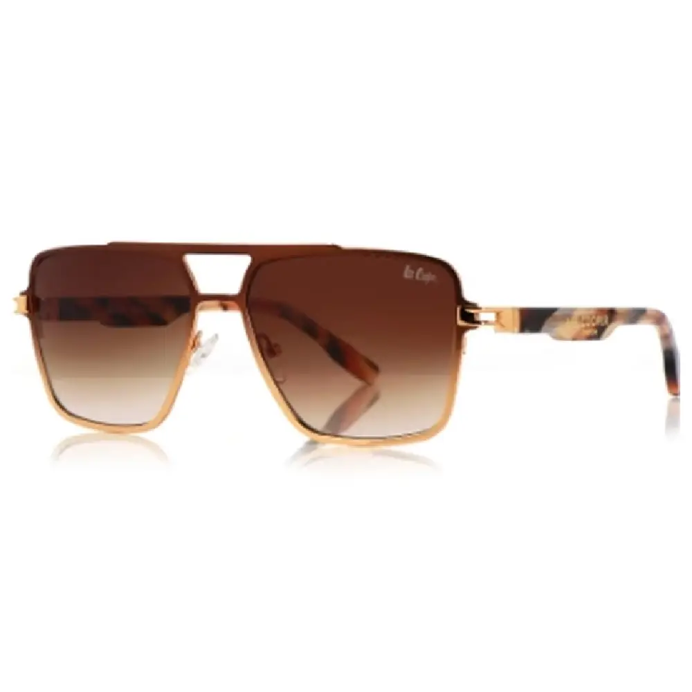 Lee Cooper Men's Polarized Aviator Sunglasses, Gradient Brown Glass Lenses, Gold Metal Full Rim Frame - LCM10246C3