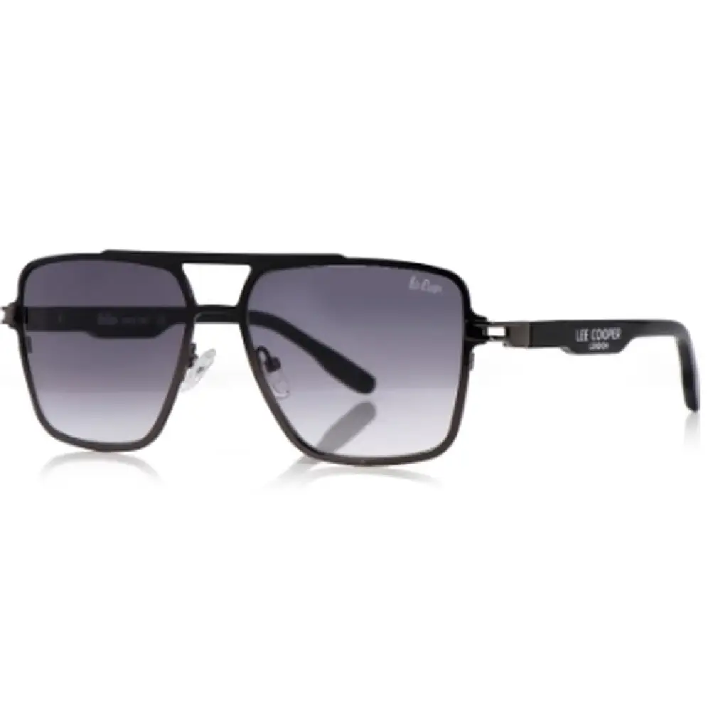 Lee Cooper Men's Polarized Aviator Sunglasses, Gradient Grey Glass Lenses, Black Metal Full Rim Frame- LCM10246C4