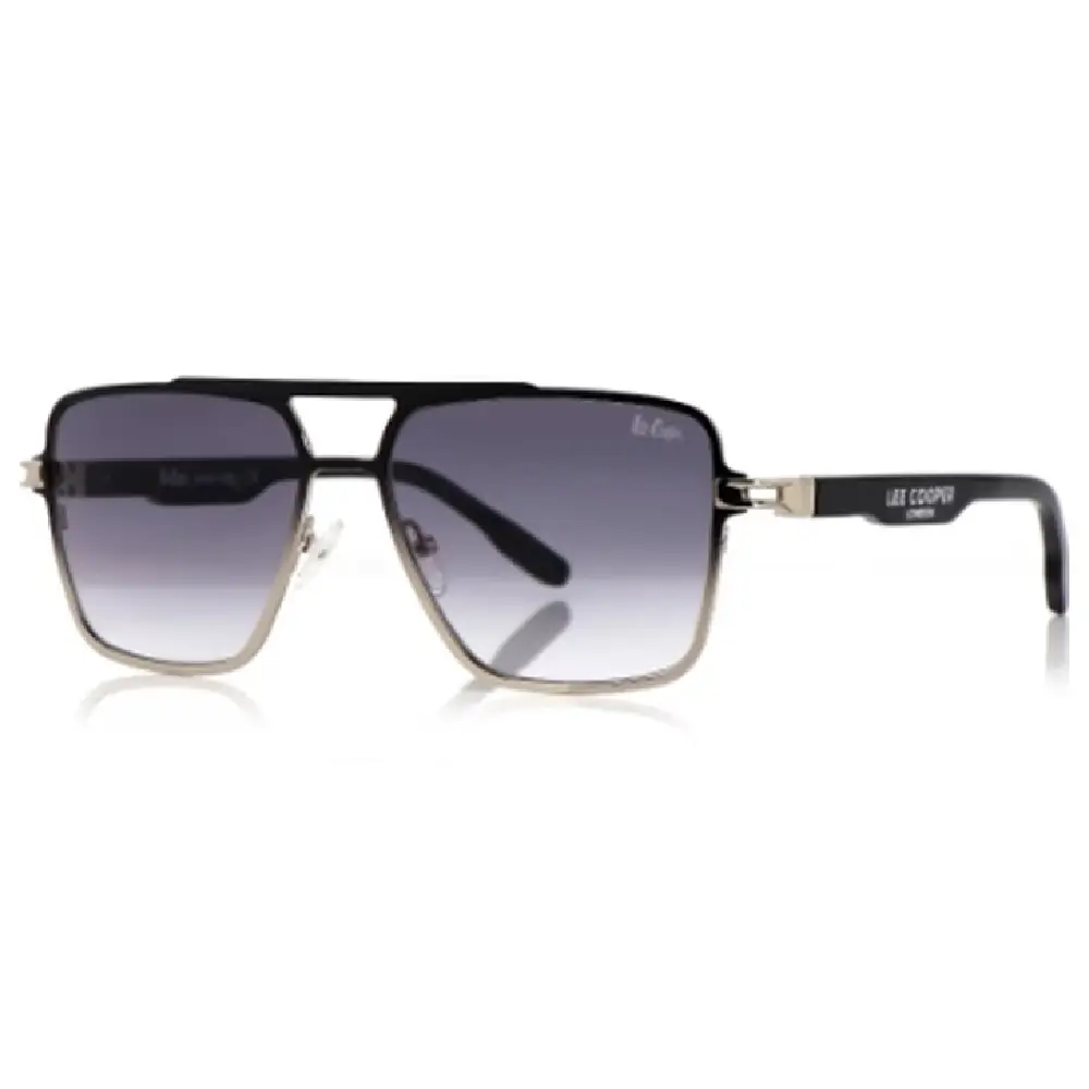 Lee Cooper Men's Polarized Aviator Sunglasses, Gradient Grey Glass Lenses, Silver Metal Full Rim Frame - LCM10246C1