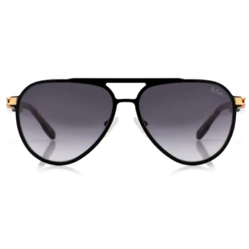 Lee Cooper Unisex Polarized Aviator Sunglasses, Gradient Grey Glass Lenses, Black Metal Full Rim Frame- LCU10247C2 - Image 2