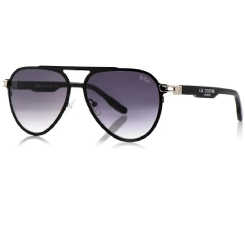 Lee Cooper Unisex Polarized Aviator Sunglasses, Gradient Grey Glass Lenses, Black Metal Full Rim Frame - LCU10247C3
