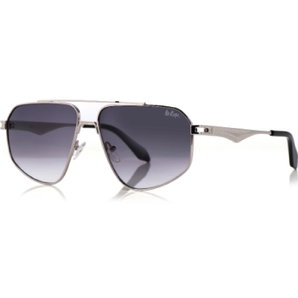 Lee Cooper Unisex Polarized Aviator Sunglasses, Gradient Grey Glass Lenses, Silver Metal Full-Rim Frame, 60-14-145 mm - LCU10243C2