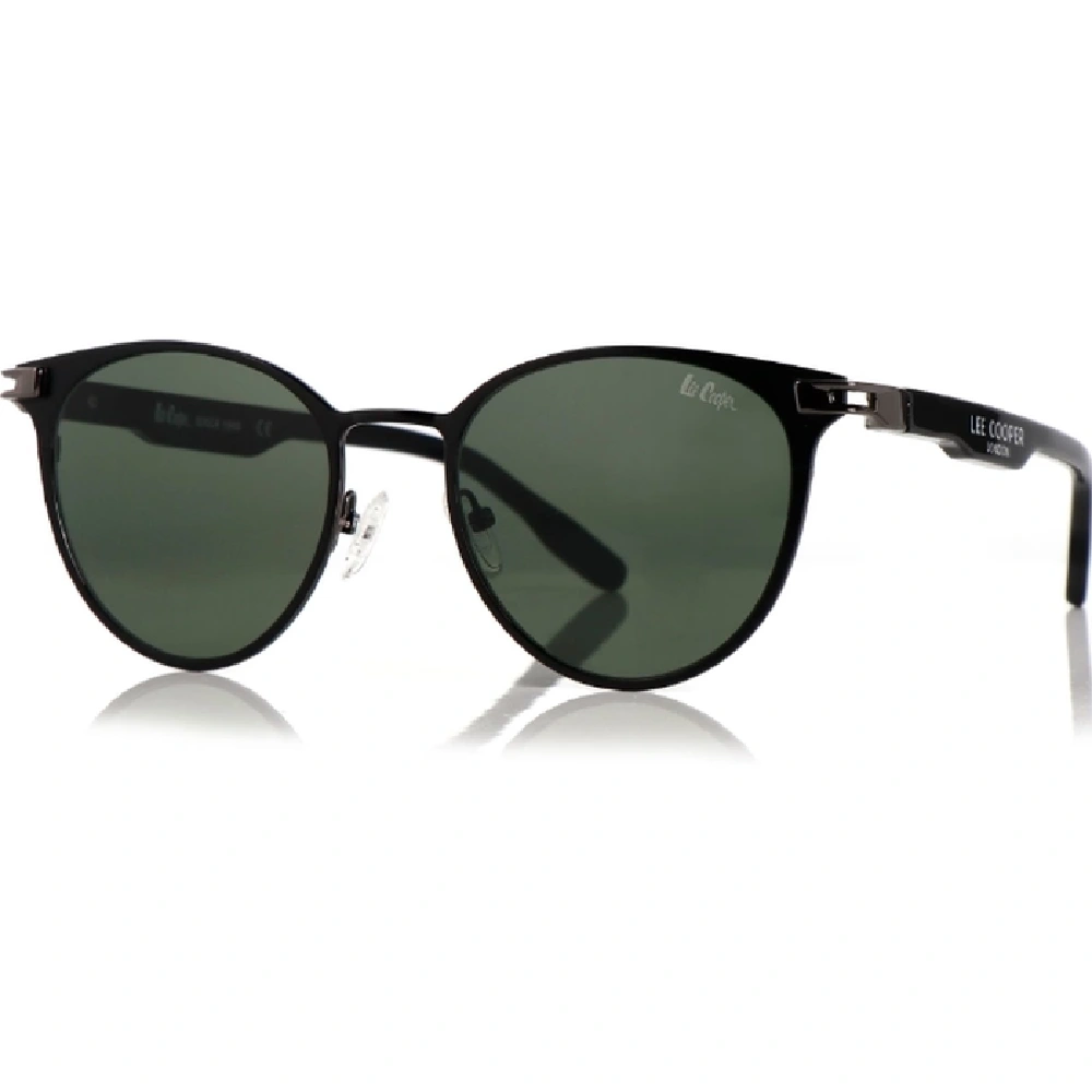 Lee Cooper Womens Polarized Sunglasses, Round Full Rim Design, Dark Green Glass Polarized Lenses, Black Metal Frame, 54-21-145 mm - LCW10241C5
